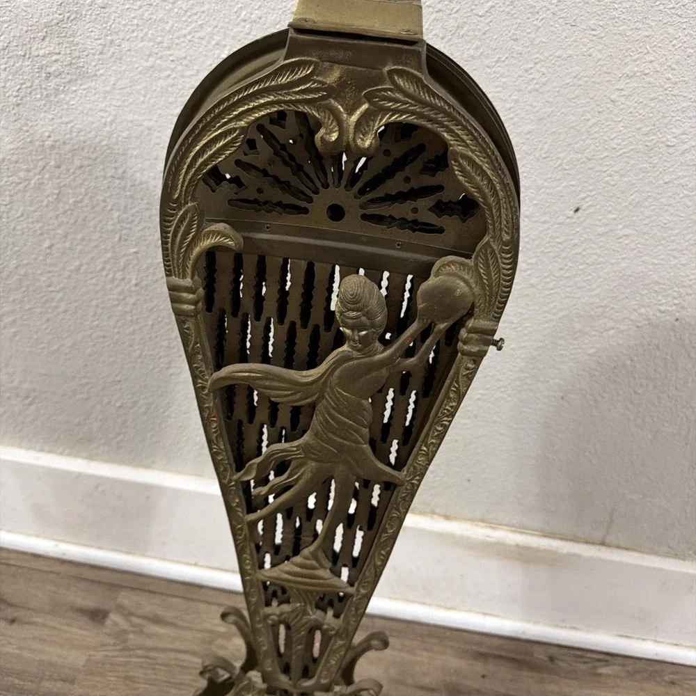Vintage Brass Peacock Fireplace Screen Art Deco Woman Fan L  33